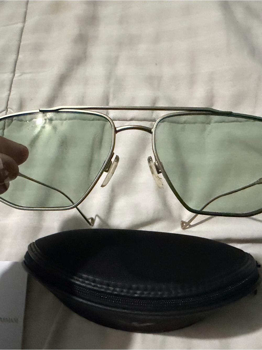 Gold Frame Aviator Sunglasses with Light Green Lenses// Emporio Giorgio Armani.
